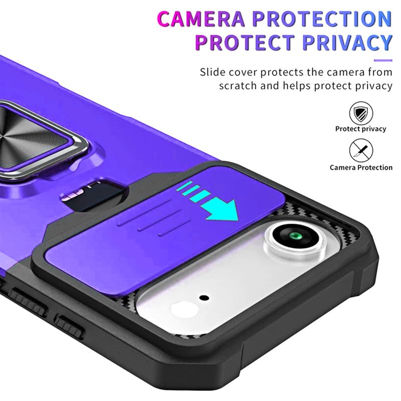 Image of LuxuryKase Shockproof Armor Case for iPhone Air | Slide Camera Cover | Hidden Card Slot | Rotating Ring Kickstand | Magnetic Car Mount Support | Military Grade Protection - Purple