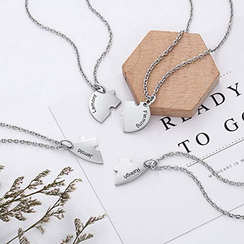 Personalized Best Friends Necklace for 4 Engraved Names BFF Necklace Puzzle Broken Heart Shape Charm Friendship Pendant Necklaces Set4
