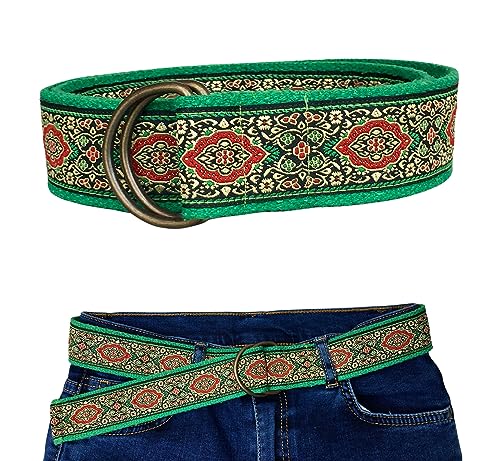 Green Tan Red Women Fabric Belt, 1.5