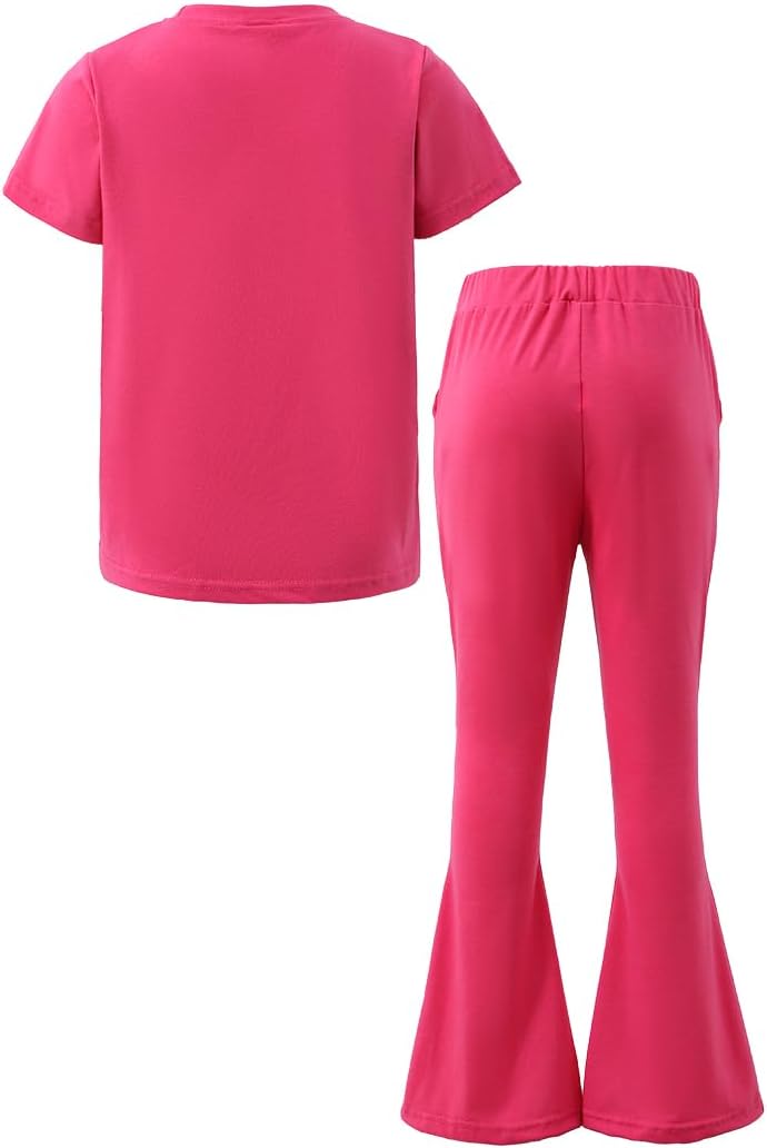 Tween Girls 2PCS Outfit Set 8-13Y Crop Top & Flare Pants with Bowknot and Heart Print Casual Girl Clothes - Image 8