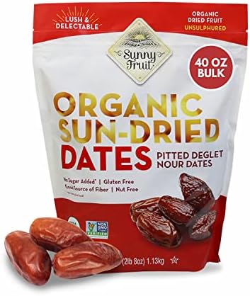 ORGANIC Pitted Dates (Deglet Nour) - Sunny Fruit 40oz Bulk Bag (2.5 lbs) | NO Added Sugars, Sulfurs or Preservatives | NON-GMO, VEGAN, HALAL & KOSHER