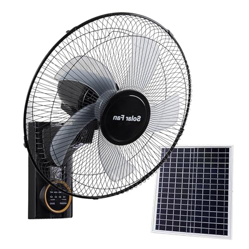 Ventilador de pared/ventilador solar, oscilante doméstico con control remoto, 3 velocidades, temporizador, oscilación de 90°, for dormitorio, garaje, cuarto de herramientas, taller