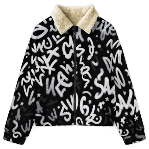 Veste d'hiver grande taille art urbain motif graffiti peint à la main original