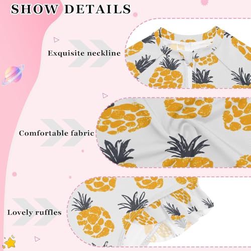 ALAZA Yellow Pineapple White Girls One Piece Swimsuit Long Sleeve Rash Guard Swimsuits UV 50+ Swimwear Zipper4