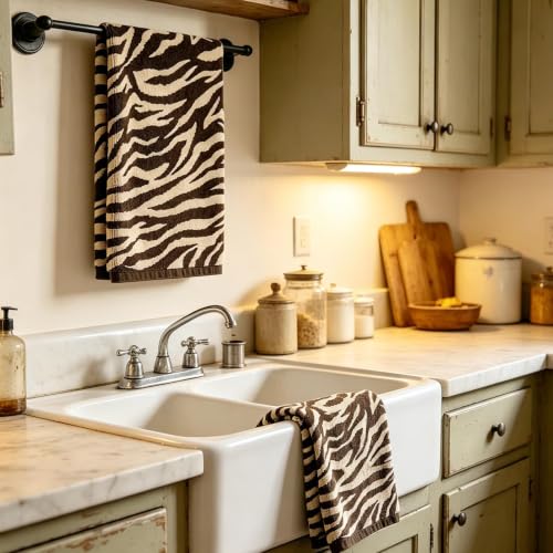 AnyDesign 2 Pcs Zebra Print Hand Towels Jacquard Brown Safari Zebra Animal Print Cotton Towel for Kitchen Dish Bathroom Face, 29.5 x 13.7 Inch by AnyDesign - Used condition - Image 7