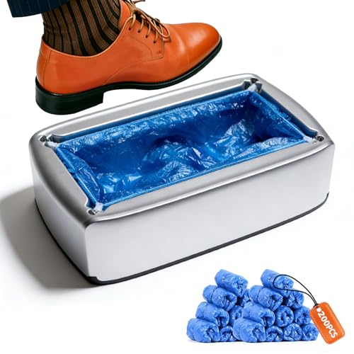 VMYTH Automatic Shoe Cover Dispenser with 200 PCS Disposable Boot Covers Hands-Free Step-On Machine No Electricity Non-Slip & Reusable Fits Most Sizes for Home Office Lab & Medical Use
