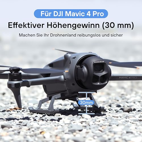 Werkzeuglose Montage der STARTRC Erweiterungen zeigt präzise Passform über Originalgestell der DJI Mavic 4 Pro in unter ...