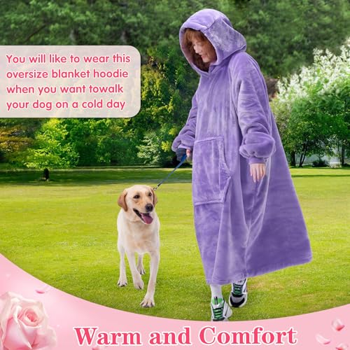 Image of Waitu Wearable Blanket Sweatshirt Gifts for Women and Men, Super Warm and Cozy Blanket Hoodie, Thick Flannel Blanket with Sleeves and Giant Pocket - Purple