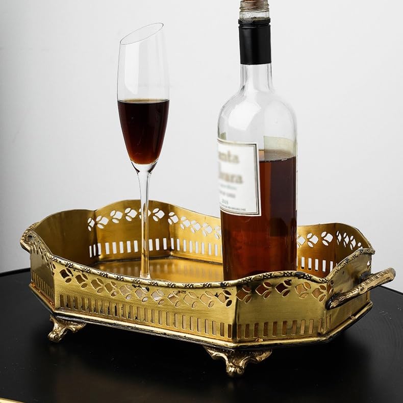 Bandeja para Servir, Bandeja de latón Vintage, Bandeja de té Tallada para el hogar, Bandeja de Frutas, Bandeja para Guardar Joyas, Mesa de té Estilo Palacio, Bandeja de Frutas, bandejas para Comer en