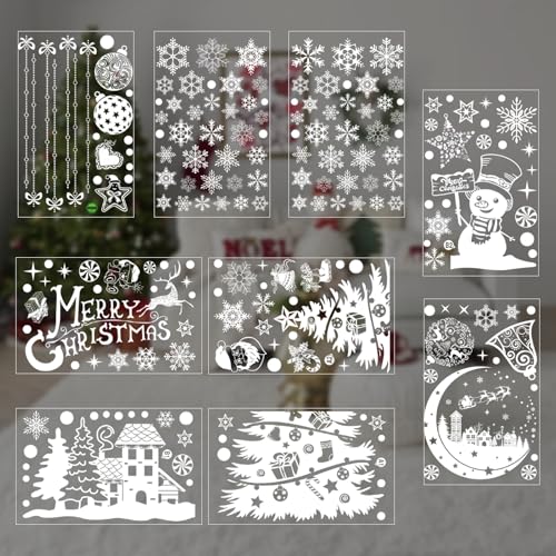 YOUZMY Images de fenêtre de Noël autocollantes, 202 pièces autocollants de fenêtre d'hiver Images defenêtre de Noël Décoration de fenêtrede flocons de neige,Image motifs de NoëlDécora (A)
