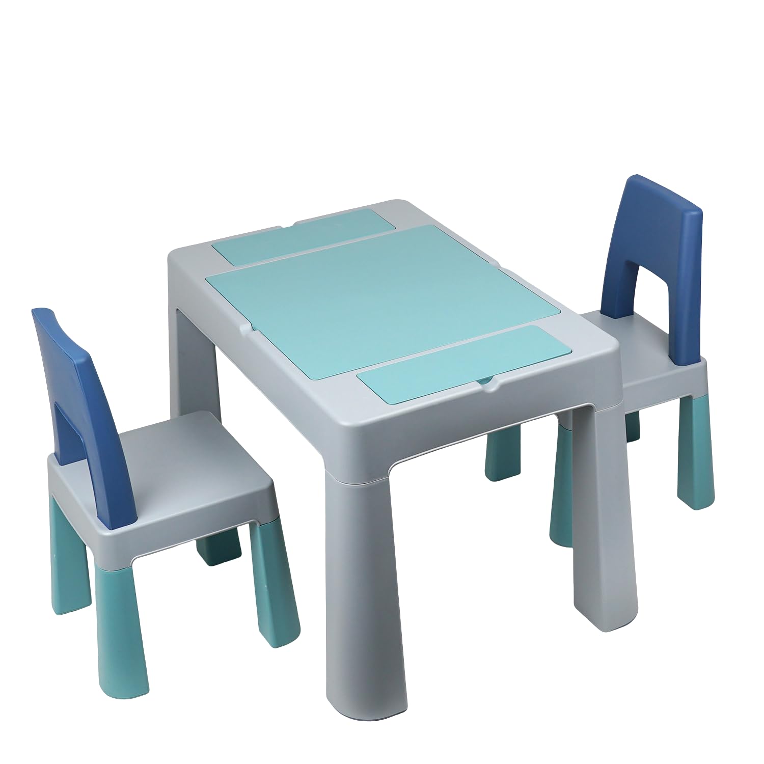 Thermobaby - Table d'activités Multifonction MULTIPLAY - 2 Chaises - Plateau Double Face - Table de Jeu pour Enfant - Bureau Enfant avec Chaises et Rangements - Multifonction intérieur/extérieur