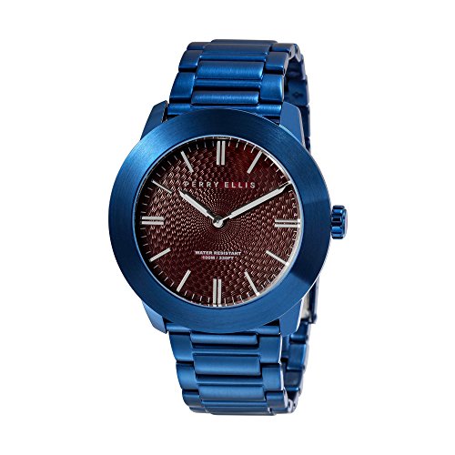 Perry Ellis Mens Waterproof Stainless Steel Watch, 46Mm Slim Line, Quartz Luminous Minimalist Fashion Wrist Watches For Men Burgundy Red Dial 03006-02 #TOP23