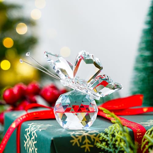 H&D Crystal Flying Butterfly with Crystal Ball Base Figurine Collection Cut Glass Ornament Statue Animal Collectible (Clear) - Image 6