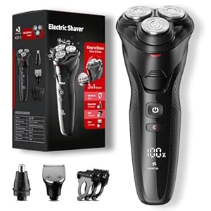 Cordless Electric Razor for Men: 3-in-1 Shaver for Beard/Nose/Sideburns - IPX7 Waterproof Travel Kit - Turbo Speed & Precision Blades，Mirror Black​