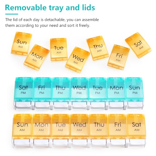 Image of MOLN HYMY Weekly Pill Organizer, AM PM 2 Times a Day, 14 Compartments, Push Button Design, for Medication, Vitamins, Supplements