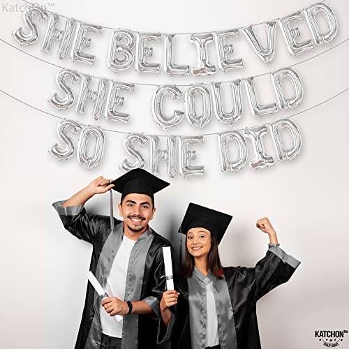 Image of Silver She Believed She Could So She Did Balloons - 16 Inch | Congrats Balloon for Congratulations Decorations | Graduation Balloon for Graduation Decorations 2026, Congrats Grad Decorations, KatchOn
