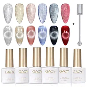 GAOY Holographic Glitter Cat Eye Gel Polish Set of 6 Colors with Free Magnet UV LED Soak Off Nail Polish Home DIY Manicure Nail Salon Varnish