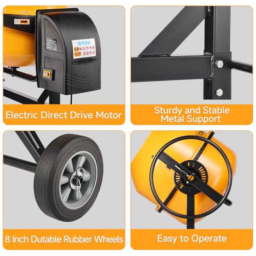 Hoteche 850W Electric Cement Mixer - 7.1 Cu.Ft Portable Concrete Mixer - Heavy Duty Construction Mixer for Concrete, Mortar & Stucco - Thumbnail 5