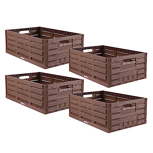 Bestlivings Lot de 4 boîtes pliables robustes - Design en bois - 60x40x21,8 cm - Panier à provisions empilable - 45 l