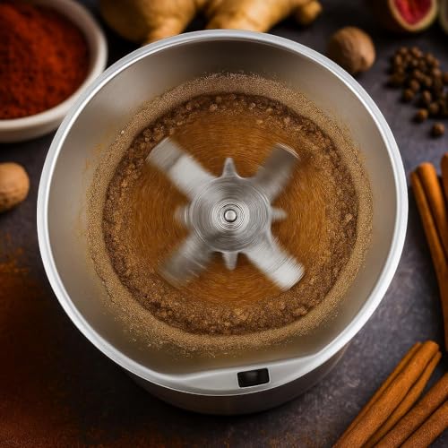 Image of Grinder Electric 300W for Dry Spice Masala Herbs & Coffee Bean with 8 Stainless Steel Blade & High Speed Motor | Portable One-Touch Push Button