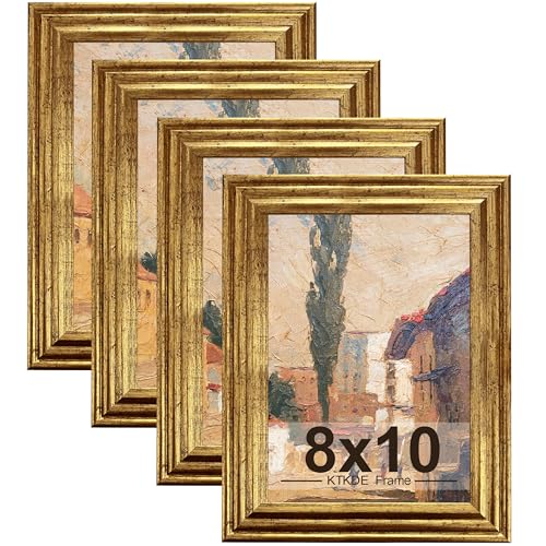 KTKDE 8x10 Picture Frame Set of 4 Ornate Vintage Gold Photo Frames with Real Glass 8 x10 Antique Photo Frame for Wall Decor or Tabletop Display Retro Home Decor best gift