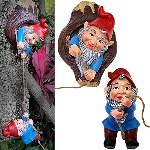 Climbing Gnomes Sculpture Outdoor Garden Yard Art, Funy Resin Gnomes Tree Hugger Decor, Whimsical Tree Ornaments For Home Patio Yard Lawn #TOP19