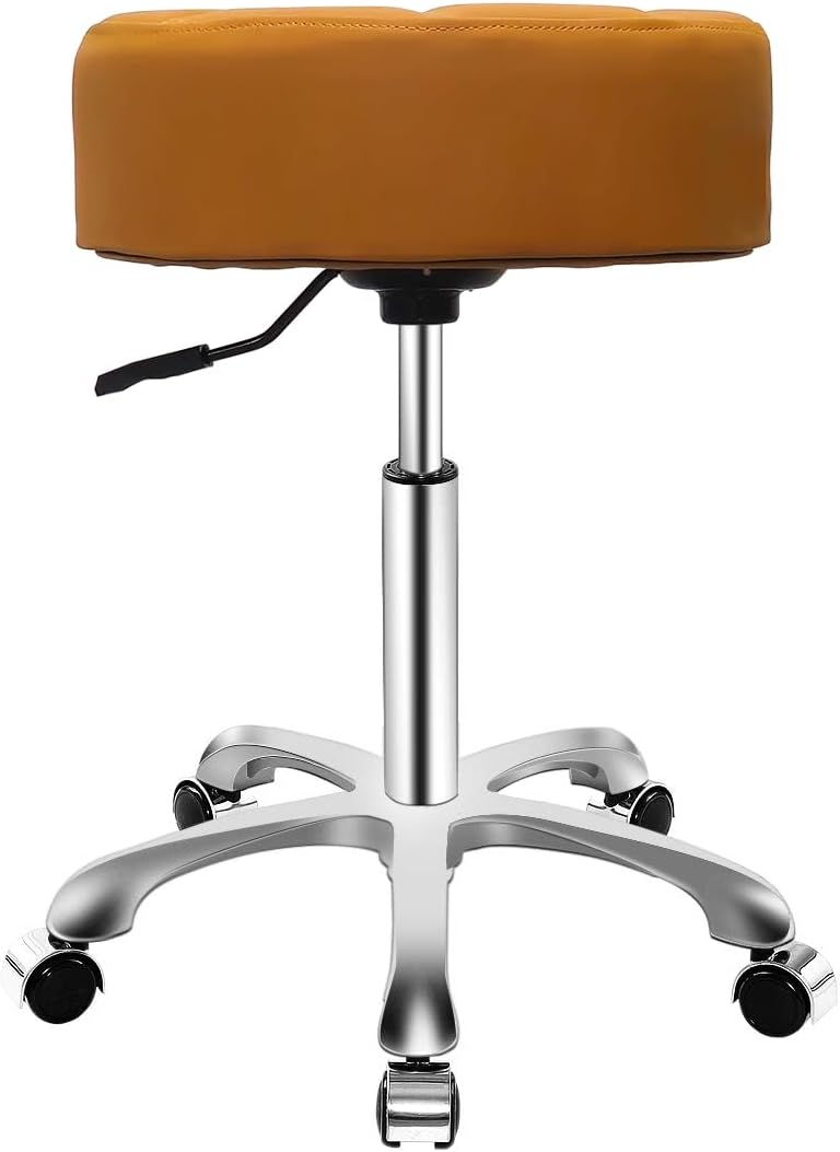 Rolling Adjustable Stool for Work Medical Tattoo Salon Office,Heavy Duty Esthetician Hydraulic Chair Stool with Wheels (Camel)