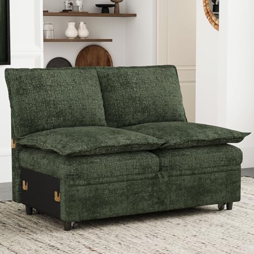 Belffin Pullout Bed Module 2-Seater Sofa with Pull Out Bed for Chenille Modular Sectional Sleeper Sofa Pullout Couch, Green Green Pullout Bed Module