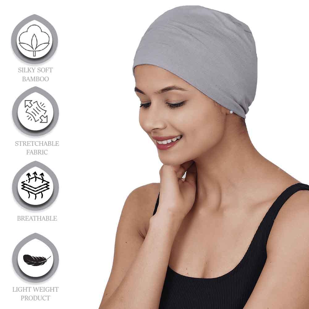 The Headscarves Women Silky Soft Bamboo Viscose Sleep Cap for Hair Loss Chemo Headwear Skull Cap Free Size (Multicolor) 2
