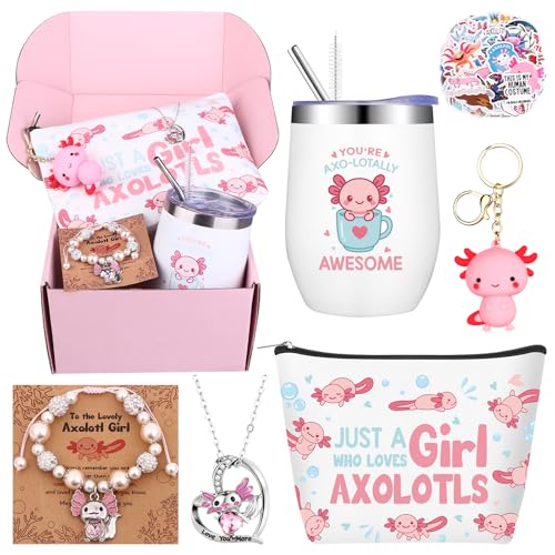 6 Pcs Cute Axolotl Lover Gifts Set 12Oz Stainless Steel Tumbler With Lid