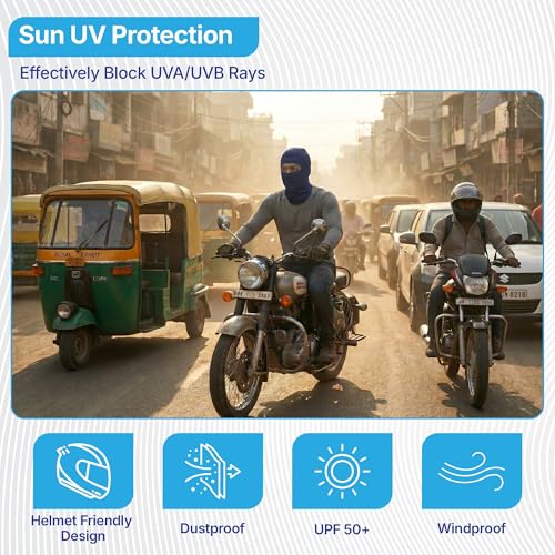 Image of Kingsway Balaclava Face Mask for Bikers - UPF 50+ UV & Dust Protection | Full Face Mask for Men & Women | Premium Riceknit Helmet Liner