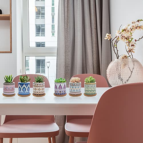 Warmplus Succulent Pots, 3 Inch Bohemian Planter Pot With Drainage And Bamboo Tray, Small Pots For All House Plants, Succulents, Flowers, Cactus, Pack Of 3 - Plants Not Included #TOP4