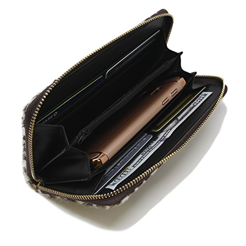 Women Faux Fur Animal Print Furry Leopard Wallet Zipper Closure Card Slots2