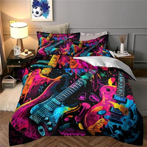 Parure de lit guitare graffiti néon en microfibre pour lit simple - 6