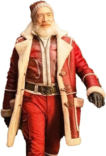 Mens Red One Movie Santa Claus Christmas Leather Fur Coat,Christmas Jacket For Men, Winter Trench Coat Men