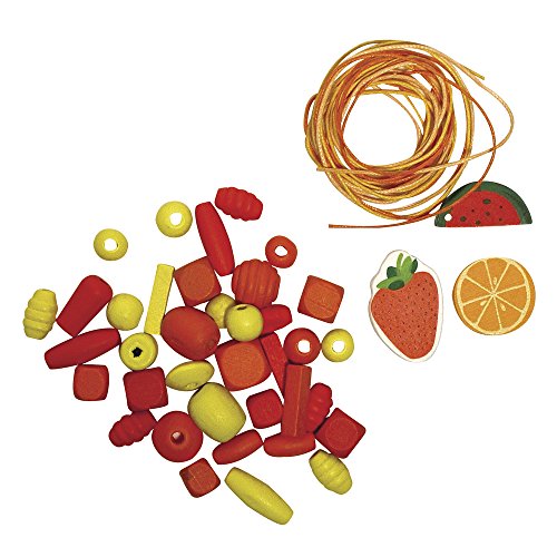 Rayher 1201534 Wooden Bead Mix: Cocktail, Individually Packed 50 g, Orange, Orange red