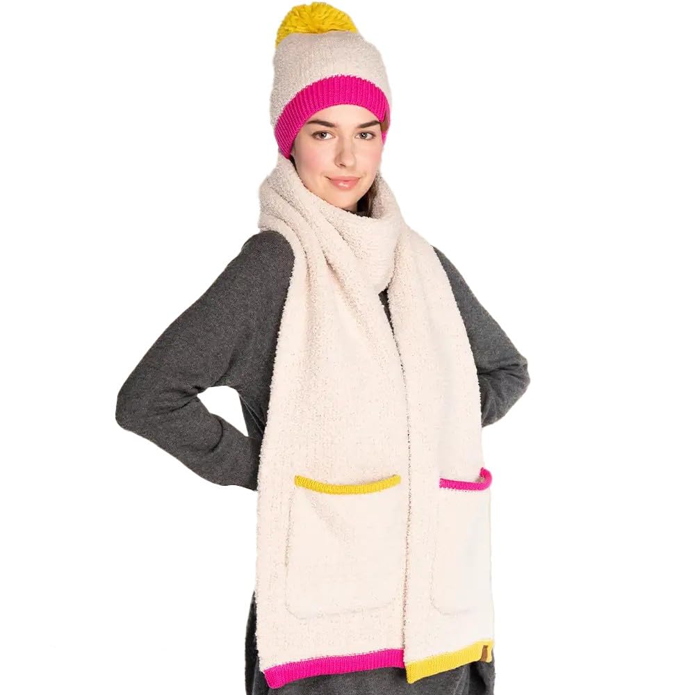 C.C Multicolored Soft Winter Warm Sherpa Knit Pocket Extra Long Shawl Scarf