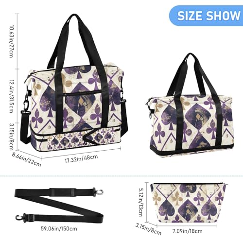 Purple Poker Luggage Travel Bag Carry On Tote Bag with Toiletry Bag for Business Trips Multifunctional3