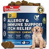 Dogs Allergy & Itch Relief Chews, Dog Probiotics for Itchy Skin and Itchy Ear, Dog Allergy Supplement for Paw Licking, Pet Itching Skin Relief with Colostrum, Fish Oil, Probiotic to Boost Immune 120ct
