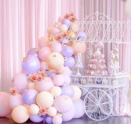 Pastel Balloons Arch Garland Kit 106pcs Pink and Purple Balloons Gold Confetti Balloons Curling Ribbon Glue Dots Party Balloons Decorating Strip Tape for Baby Shower Girls Birthday Party Decorations
