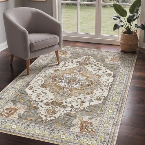 GENIMO Tapis Salon Antidérapant Vintage Oriental Tapis Lavable en Machine, À Poils Courts, Tapis Entree Interieur, Chambre, Couloir, 120x170CM, Brique