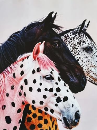 KUSTOM ART Póster decorativo de pared Serie Animales Caballos de colores moteados y lunares de perfil Impresión sobre papel Patinata 40 x 30 cm sin marco