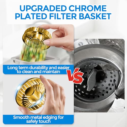 Image of zaa Kitchen Sink Drain Strainer - Kitchen Sink Stopper, 304 Stainless Steel Sink Drain Stopper, Sink Protector for Kitchen with Anti-Clog Filter, Fit US Standard 3-1 /2'' Sink Drain Hole, Gold