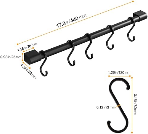 Miniatura 5 de MIAOHUI Riel de cocina con ganchos, ganchos para sartenes y ollas para montaje en pared de cocina, estante de utensilios de cocina con gancho en S