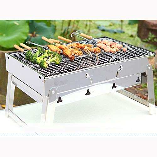 T-XYD Parrilla Plegable, Barbacoa de carbón Estufa de Acero Inoxidable Carbón de leña portátil Barbacoa al Aire Libre Picnic Playa Pesca Fiesta Camping