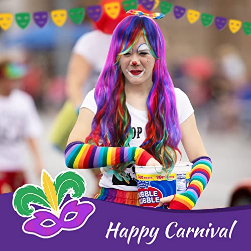 Halloween Cosplay Rainbow Multicolor Long Wavy Crazy Wigs With 3 Pairs Rainbow Eyelashes Flashy Tinsel Clown Play Eyelashes Rainbow Fake Lashes Accessories For Women Neon Costume Party #TOP5