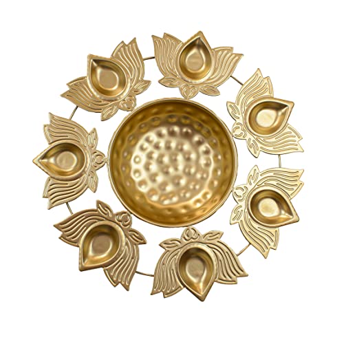 Tied Ribbons Lotus Urli Bowl Set For Decoration Indian (Set Of 3) Diyas Metal Tea Lights Candle Holder Brass Urli For Candle And Flowers Floating Tealights - Handmade Decorative Gold Lotus Shaped Urli #TOP7