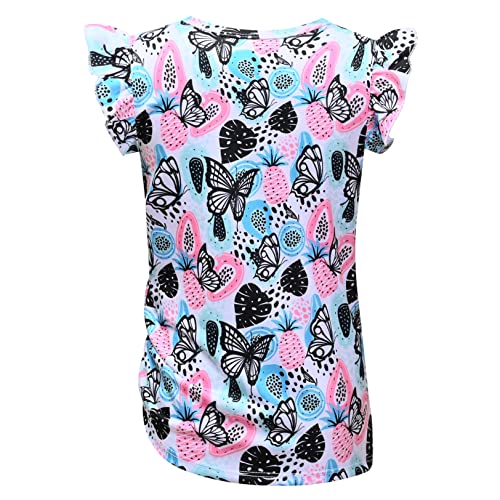 Image of Perfashion Girls Flutter /Long Sleeve Cotton T-Shirts Side Drawstring Tunic Blouse Round Neck Casual Tops for 4-13Years