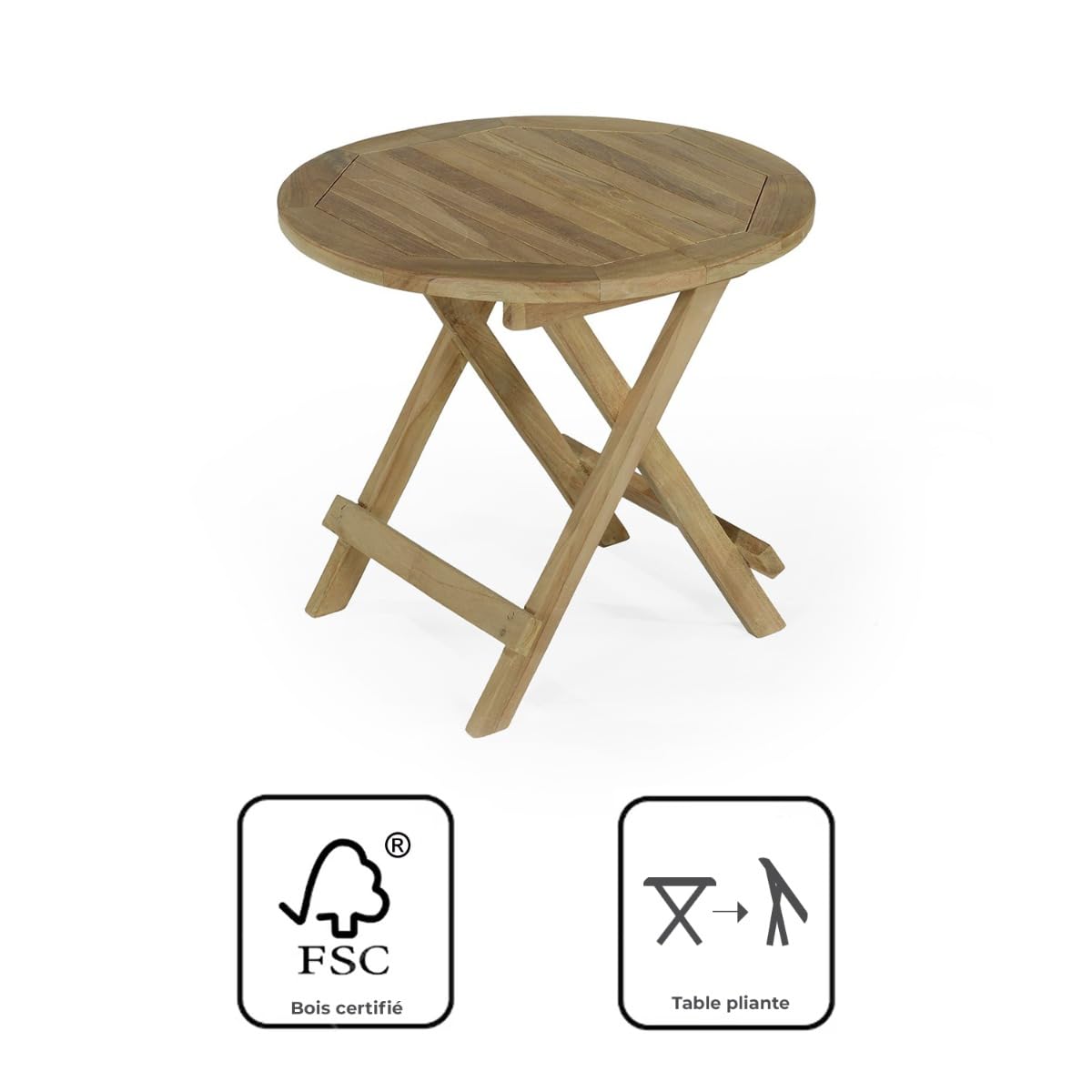 Teck'Attitude Table Basse Pliante Ronde en Teck Massif Kuta ø 50 cm