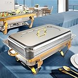 Amhier Chafing Dishes for Buffet 9Qt 2 Pack [Multiple Food Pans Combo] | [Sturdy and High Grade] Stainless Steel Chafing Dishes for Weddings, Parties & Festival, Gold
